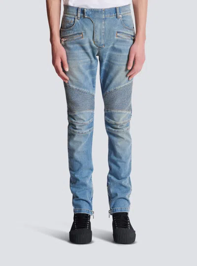 Balmain Slim-fit Biker Ribbed Jeans In Blue