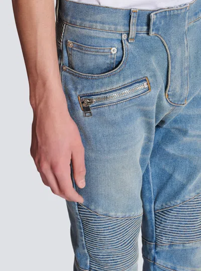 Balmain Slim-fit Biker Ribbed Jeans In Blue