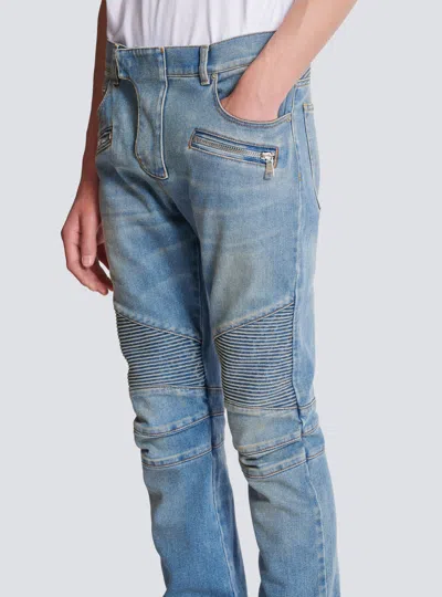 Balmain Slim-fit Biker Ribbed Jeans In Blue