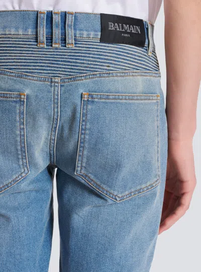 Balmain Slim-fit Biker Ribbed Jeans In Blue