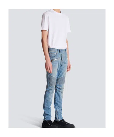Balmain Slim-fit Biker Ribbed Jeans In Blue