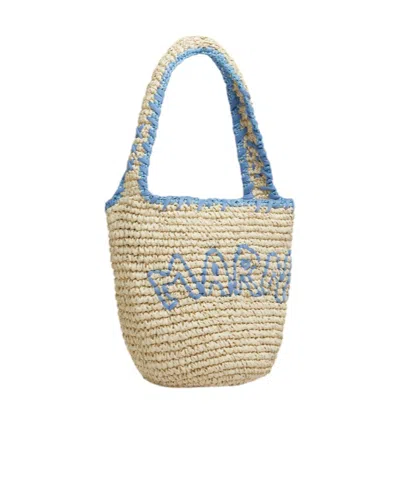 Marni Natural Raffia And Blue Nassa Small Hobo Bag
