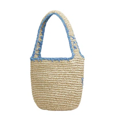 Marni Natural Raffia And Blue Nassa Small Hobo Bag
