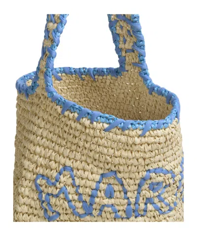 Marni Natural Raffia And Blue Nassa Small Hobo Bag