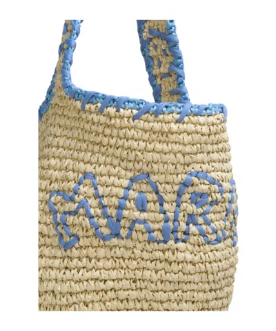 Marni Natural Raffia And Blue Nassa Small Hobo Bag