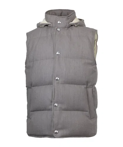 Eleventy Hooded Quilted Gilet In Gray