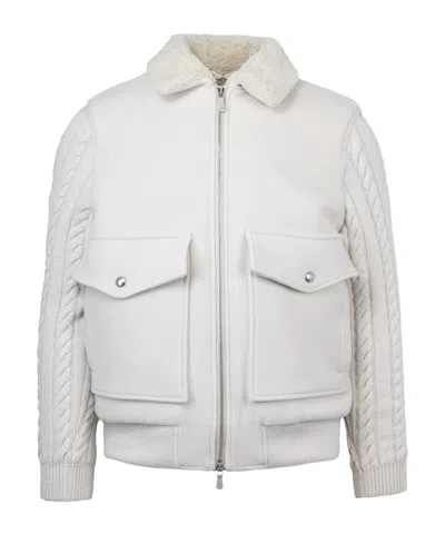 Eleventy Jacket With Beige Knitted Inserts In White
