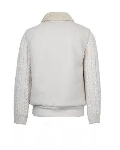 Eleventy Jacket With Beige Knitted Inserts In White