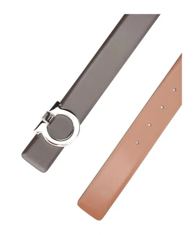 Ferragamo Sized Double Reversible Belt With Gancino Buckle In Brown