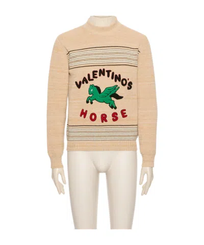 Valentino Pegasus-embroidered Striped Sweater