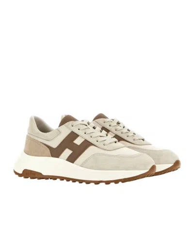 Hogan Lightweight Sneakers With Cushioned Collar And Suede Panels In Neutral