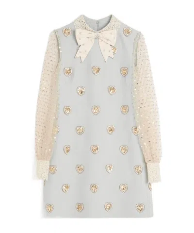 Valentino Wool-silk Embroidered Mini Dress In Blue