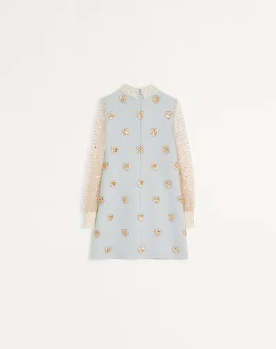Valentino Wool-silk Embroidered Mini Dress In Blue