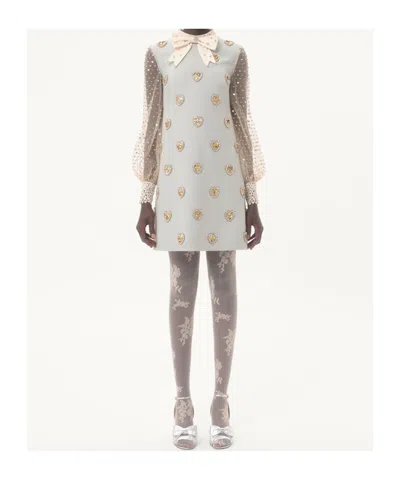 Valentino Wool-silk Embroidered Mini Dress In Blue