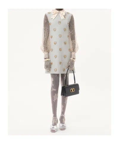 Valentino Wool-silk Embroidered Mini Dress In Blue