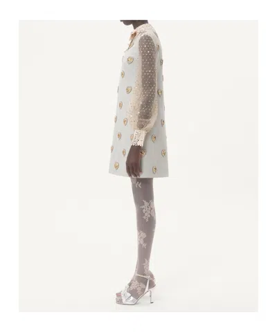 Valentino Wool-silk Embroidered Mini Dress In Blue