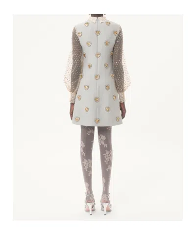 Valentino Wool-silk Embroidered Mini Dress In Blue