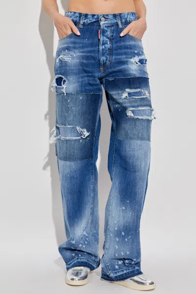 Dsquared2 Patchwork-embellished Jeans In Blue