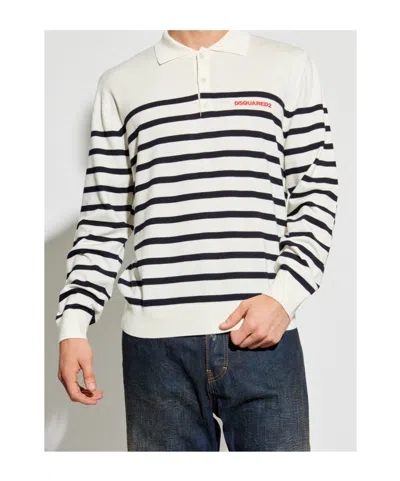 Dsquared2 Long Sleeve Polo Shirt In White