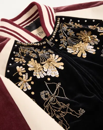 Valentino Sequin And Bead-embellished Velvet Bomber Jacket In Brown