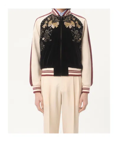 Valentino Sequin And Bead-embellished Velvet Bomber Jacket In Brown
