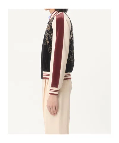 Valentino Sequin And Bead-embellished Velvet Bomber Jacket In Brown