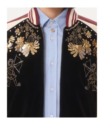 Valentino Sequin And Bead-embellished Velvet Bomber Jacket In Brown