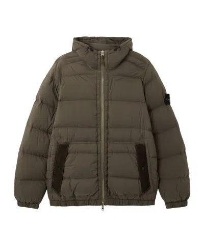 Stone Island Hooded Down Jacket With Seamless Feather Tunnels And Anti-drop In Green