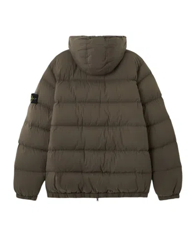 Stone Island Hooded Down Jacket With Seamless Feather Tunnels And Anti-drop In Green