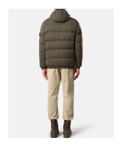 Stone Island Hooded Down Jacket With Seamless Feather Tunnels And Anti-drop In Green