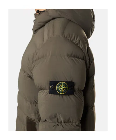 Stone Island Hooded Down Jacket With Seamless Feather Tunnels And Anti-drop In Green