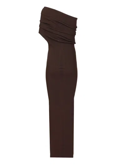 Rick Owens Athena Dress Compact Rib Knit Knitwear Brown In Brown