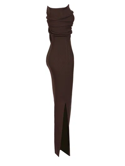 Rick Owens Athena Dress Compact Rib Knit Knitwear Brown In Brown