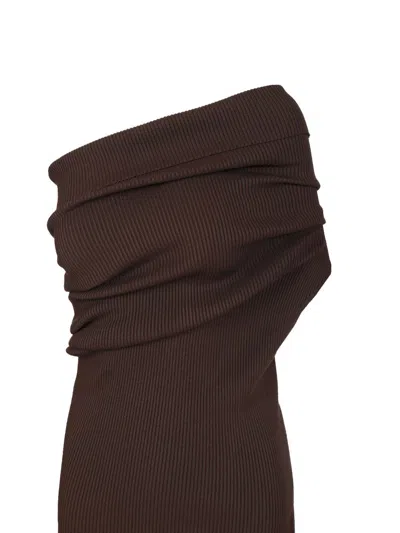 Rick Owens Athena Dress Compact Rib Knit Knitwear Brown In Brown