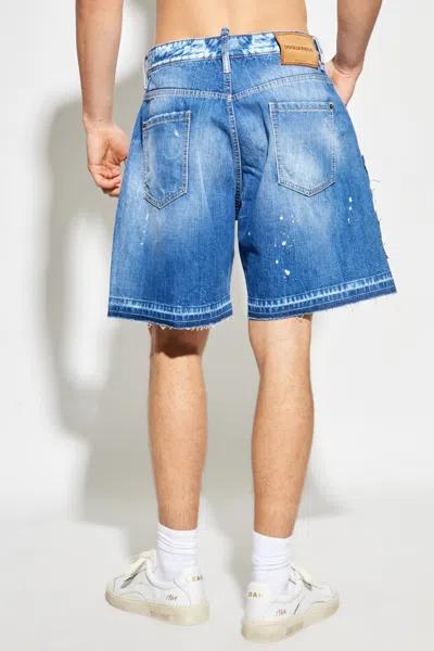 Dsquared2 Ripped Denim Shorts In Blue