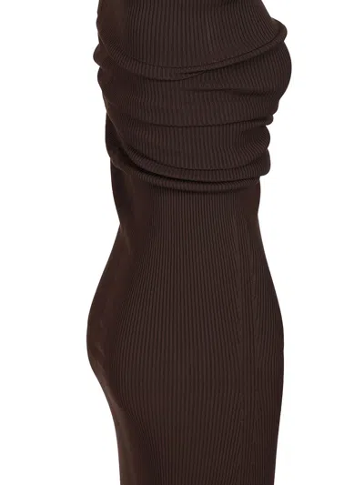 Rick Owens Athena Dress Compact Rib Knit Knitwear Brown In Brown