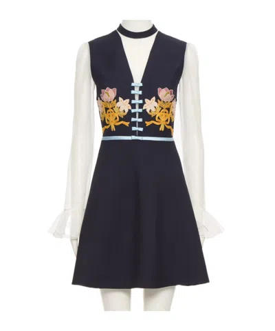 Valentino Embroidered Virgin-wool Blend Mini Skirt In Blue