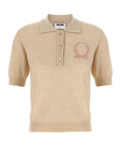 Moschino Knitwear Polo Collar Short Sleeves Ribbed Hem In Neutral