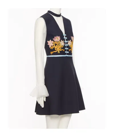 Valentino Embroidered Virgin-wool Blend Mini Skirt In Blue