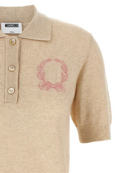 Moschino Knitwear Polo Collar Short Sleeves Ribbed Hem In Neutral