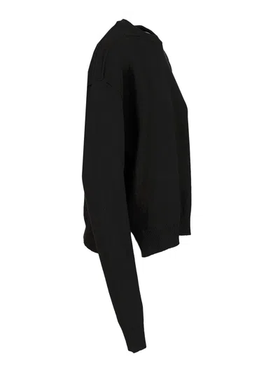 Rick Owens Roud Neck Knit Recycled Cachemire Knitwear Black In Black