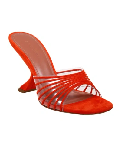 Amina Muaddi Mookie Suede Pvc Comma-heel Mules In Red