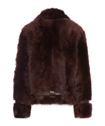 Tom Ford Velvety Sheepskin Jacket In Burgundy
