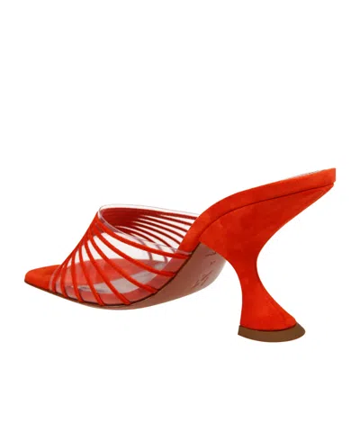 Amina Muaddi Mookie Suede Pvc Comma-heel Mules In Red