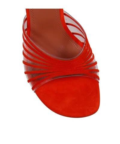 Amina Muaddi Mookie Suede Pvc Comma-heel Mules In Red