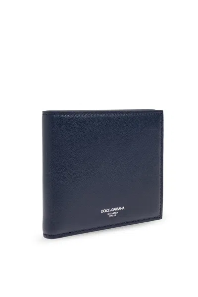Dolce & Gabbana Logo Grained Leather Wallet In Blue