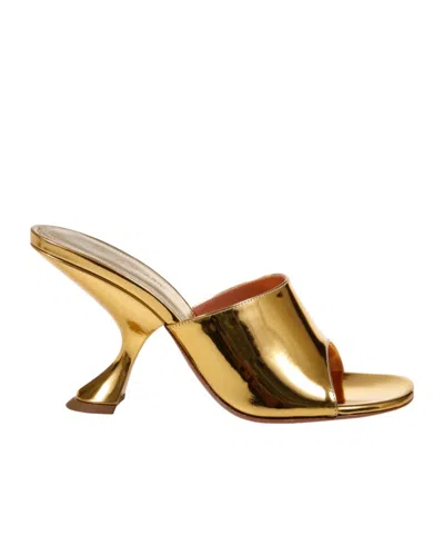 Amina Muaddi 90mm Taylor Metallic Leather Mule Pumps In Gold