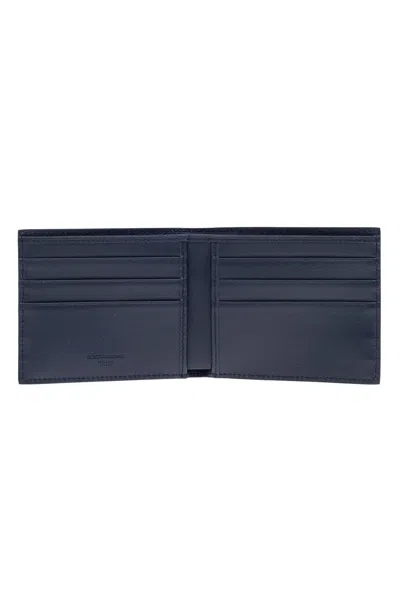 Dolce & Gabbana Logo Grained Leather Wallet In Blue