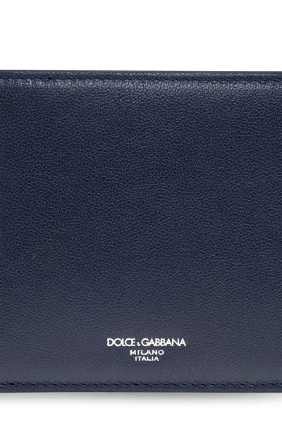 Dolce & Gabbana Logo Grained Leather Wallet In Blue