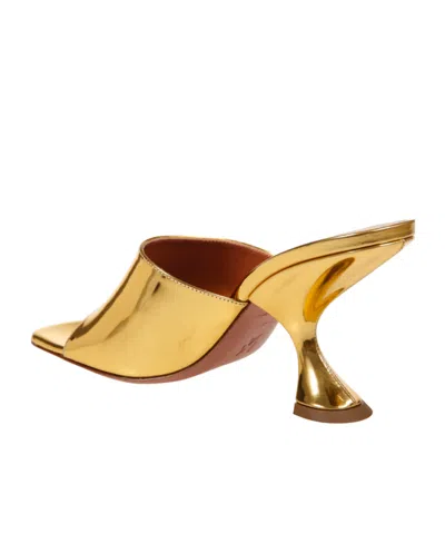 Amina Muaddi 90mm Taylor Metallic Leather Mule Pumps In Gold